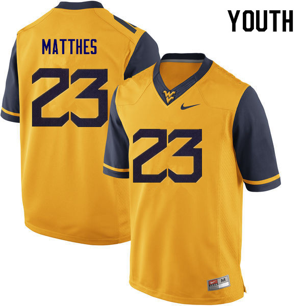 Youth #23 Evan Matthes West Virginia Mountaineers College Football Jerseys Sale-Yellow - Click Image to Close